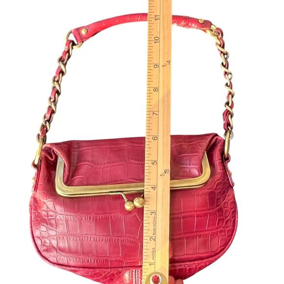 Vintage Y2K Tommy Hilfiger Red Fold Over Mini Bag Chain Strap Croc Embossed - Picture 7 of 8